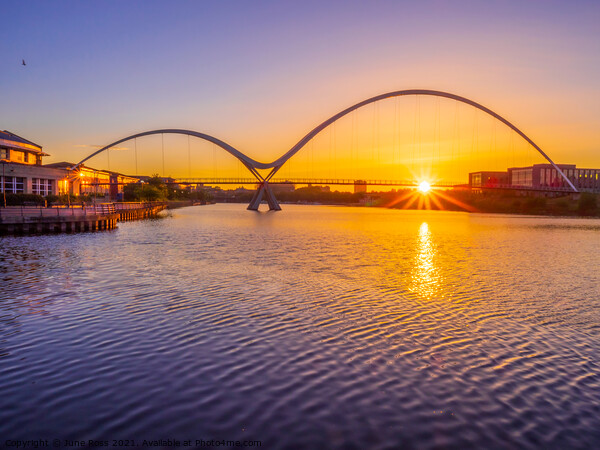 Sunset at Infinity Bridge, Stockton-on-Tees, Cleveland Picture Board by June Ross