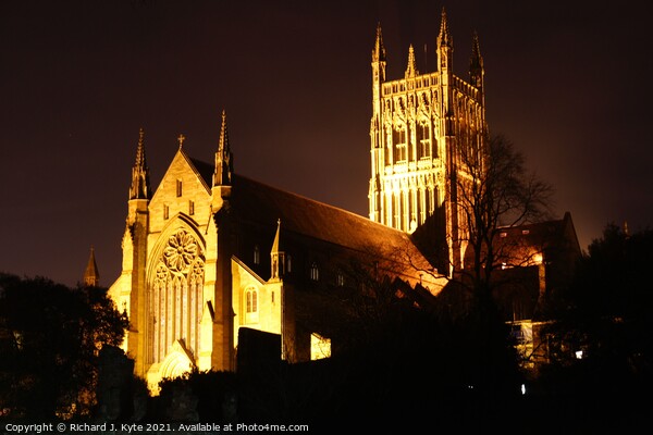 Worcester Cathedral at Night Picture Board by Richard J. Kyte