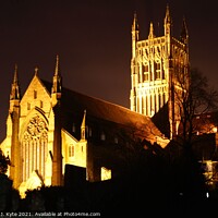 Buy canvas prints of Worcester Cathedral at Night by Richard J. Kyte