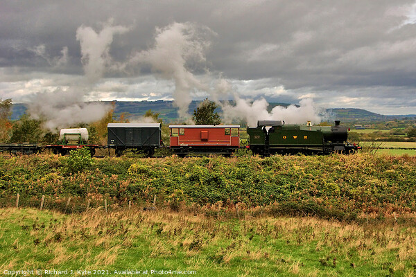 GWR 42XX no. 4270 heads east at Far Stanley with a freight train Picture Board by Richard J. Kyte