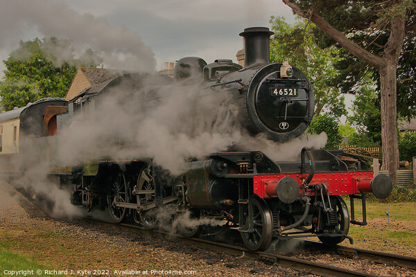 LMS class 2MT no. 46521 simmers at Gotherington, Gloucestershire Warwickshire Railway Picture Board by Richard J. Kyte