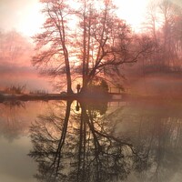 Buy canvas prints of Misty canal side sunrise by Stephen Davis