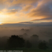 Buy canvas prints of Misty Sunrise on The Somerset Levels  by Les Schofield