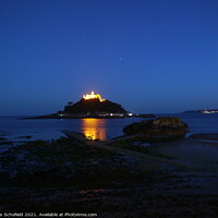 Buy canvas prints of St Micheal's Mount Night Scene Cornwall  by Les Schofield