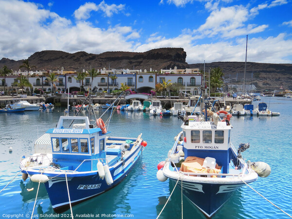 Fishing Boats in Mogan Gran Canaria Print by Les Schofield