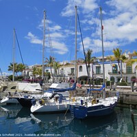 Buy canvas prints of Yachts in Mogan Harbour Gran Canaria Spain by Les Schofield