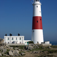 Buy canvas prints of Iconic Portland Bill Lighthouse Guides Passing Shi by Les Schofield