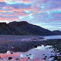 Buy canvas prints of A Golden Sunrise at Charmouth Beach by Les Schofield