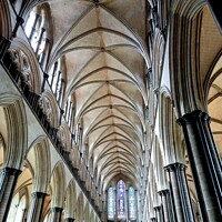 Buy canvas prints of The naves  salisbury cathedral  by Les Schofield