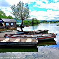Buy canvas prints of Boats at llangores lake Brecon Wales  by Les Schofield