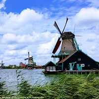 Buy canvas prints of Windmill in zaanse Holland  by Les Schofield