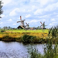Buy canvas prints of Dutch windmills scene  by Les Schofield