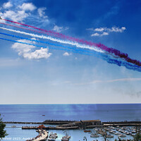 Buy canvas prints of Red Arrows Display at Lyme Regis  by Les Schofield