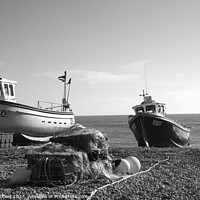 Buy canvas prints of Black and White Boats at Beer in Devon by Les Schofield