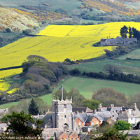 Buy canvas prints of Corfe Village and yellow field  by Les Schofield
