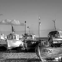 Buy canvas prints of Boats in Beer Devon Mono by Les Schofield