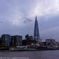 Buy canvas prints of The Shard skyscraper on South Bank of River Thames at dusk in London by Marcin Rogozinski