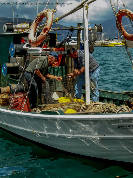 Mending Nets at Sea Picture Board by Ron Ella