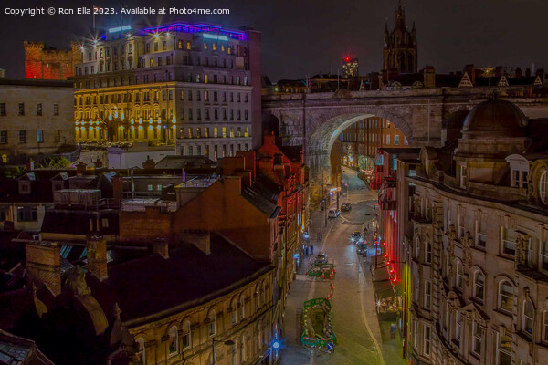 Nighttime Splendor: Newcastle's Tyne Bridge View Picture Board by Ron Ella