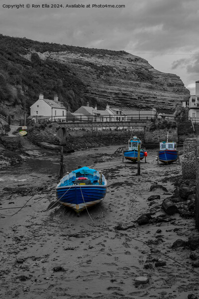 The Blue Boats in Staithes  Picture Board by Ron Ella