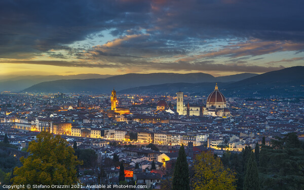 Florence twilight panorama. Tuscany, Italy Framed Mounted Print by Stefano Orazzini