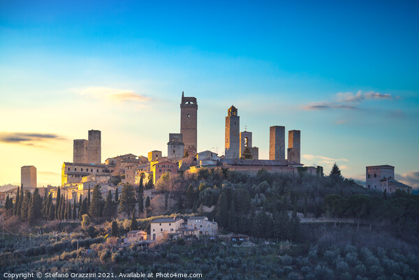 Blue Light over San Gimignano Framed Mounted Print by Stefano Orazzini