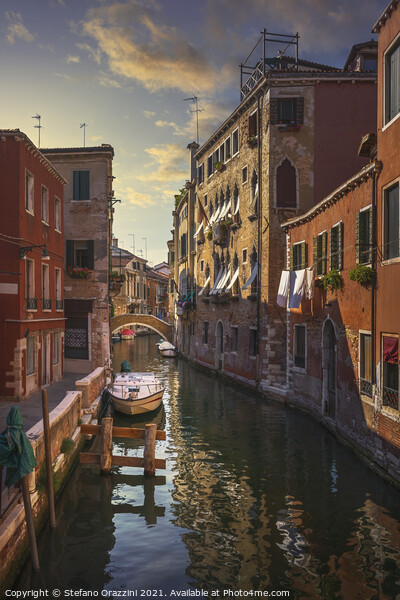 Red Canal in Venice Framed Mounted Print by Stefano Orazzini