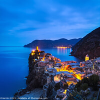 Buy canvas prints of Blue Hour in Vernazza, Cinque Terre by Stefano Orazzini