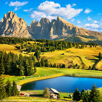 Buy canvas prints of Lake and Mountains in Alpe di Siusi by Stefano Orazzini