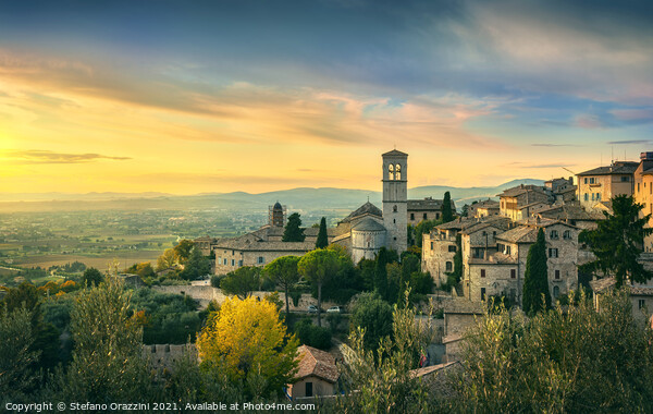 Assisi town at sunset. Umbria, Italy. Framed Mounted Print by Stefano Orazzini