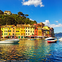Buy canvas prints of Portofino village and boats in marina by Stefano Orazzini