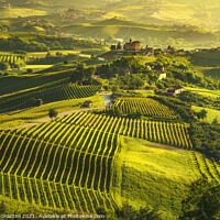 Buy canvas prints of Langhe vineyards and Grinzane Cavour castle by Stefano Orazzini