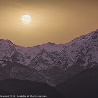Buy canvas prints of Alpi Apuane mountains orange sunset. by Stefano Orazzini