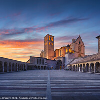 Buy canvas prints of Assisi, San Francesco Basilica at sunset. Umbria, Italy. by Stefano Orazzini