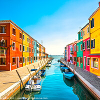 Buy canvas prints of Burano island canal, colorful houses and boats, Venice by Stefano Orazzini