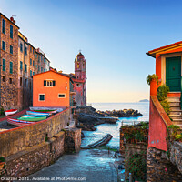 Buy canvas prints of Tellaro village street and sea. Liguria by Stefano Orazzini