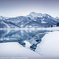 Buy canvas prints of Lake Gramolazzo and snow in Apuan mountains. Garfagnana, Tuscany by Stefano Orazzini