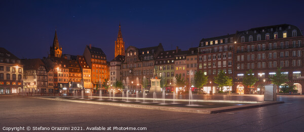 Strasbourg, evening in Kleber square. Cathedral on background Framed Mounted Print by Stefano Orazzini