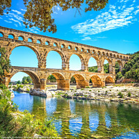 Buy canvas prints of Roman aqueduct Pont du Gard, Unesco site. Languedoc, France. by Stefano Orazzini