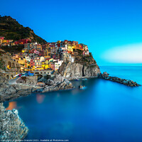Buy canvas prints of Manarola village, rocks and sea. Cinque Terre, Italy by Stefano Orazzini