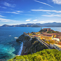 Buy canvas prints of Elba island, Portoferraio aerial view. Lighthouse and fort by Stefano Orazzini