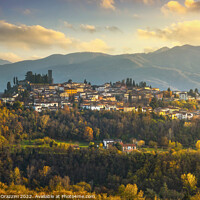 Buy canvas prints of Barga village at sunset in autumn. Garfagnana, Tuscany, Italy. by Stefano Orazzini