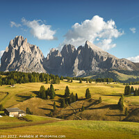 Buy canvas prints of Alpe di Siusi or Seiser Alm and Sassolungo mountain, Dolomites by Stefano Orazzini