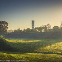 Buy canvas prints of Lucca city walls and trees at sunrise. Tuscany, Italy by Stefano Orazzini