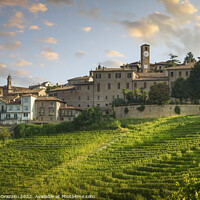 Buy canvas prints of Neive village skyline and Langhe vineyards, Piedmont, Italy by Stefano Orazzini