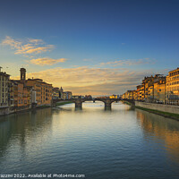 Buy canvas prints of Carraia medieval Bridge on Arno river at sunset. Florence Italy by Stefano Orazzini