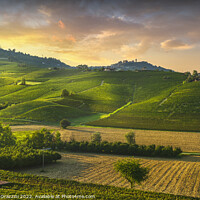 Buy canvas prints of Barolo vineyards and La Morra town, Langhe, Italy by Stefano Orazzini