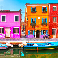 Buy canvas prints of Burano island canal, colorful houses and boats, by Stefano Orazzini
