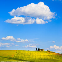 Buy canvas prints of Tuscany, farm on the top of the hill and a cloud. Pienza, Italy by Stefano Orazzini