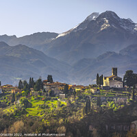 Buy canvas prints of Barga town and Alpi Apuane mountains. Garfagnana, Tuscany by Stefano Orazzini